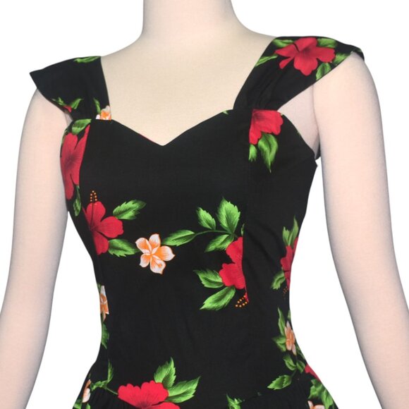 Royal Hawaiian Creations Cotton Black Hibiscus Sundress Retro VLV Pocket M - Picture 2 of 7